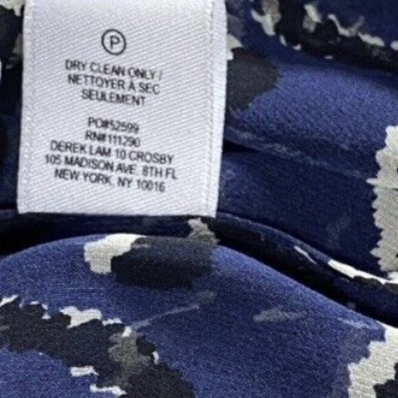 Derek Lam x 10 Crosby Sheer Silk Blouse Size 10 Medium Blue Black Top Crossover - Picture 6 of 6